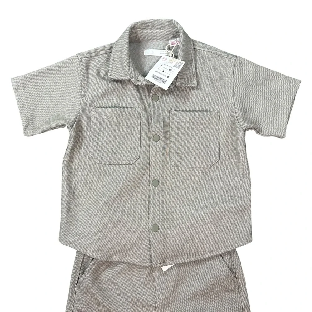 Zara Boys Textured Short Sleeve Shirt and Shorts Set Size 3 Years